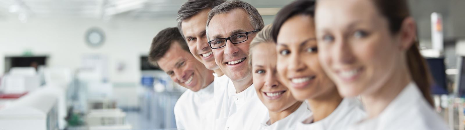 Scientists in a line